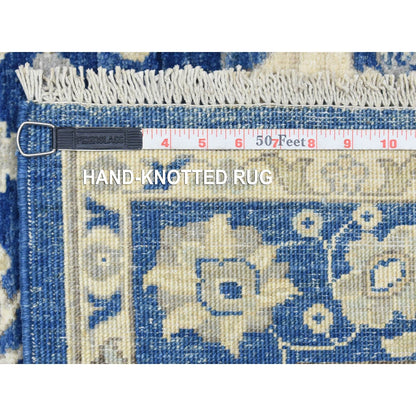 4'X11'8" Navy Blue Fine Peshawar Soft Wool Hand Knotted Wide Runner Rug