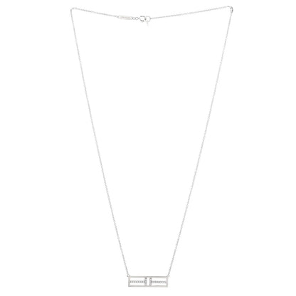 Tiffany & Co. T Open Horizontal Bar Pendant Necklace 18K White Gold With Diamond