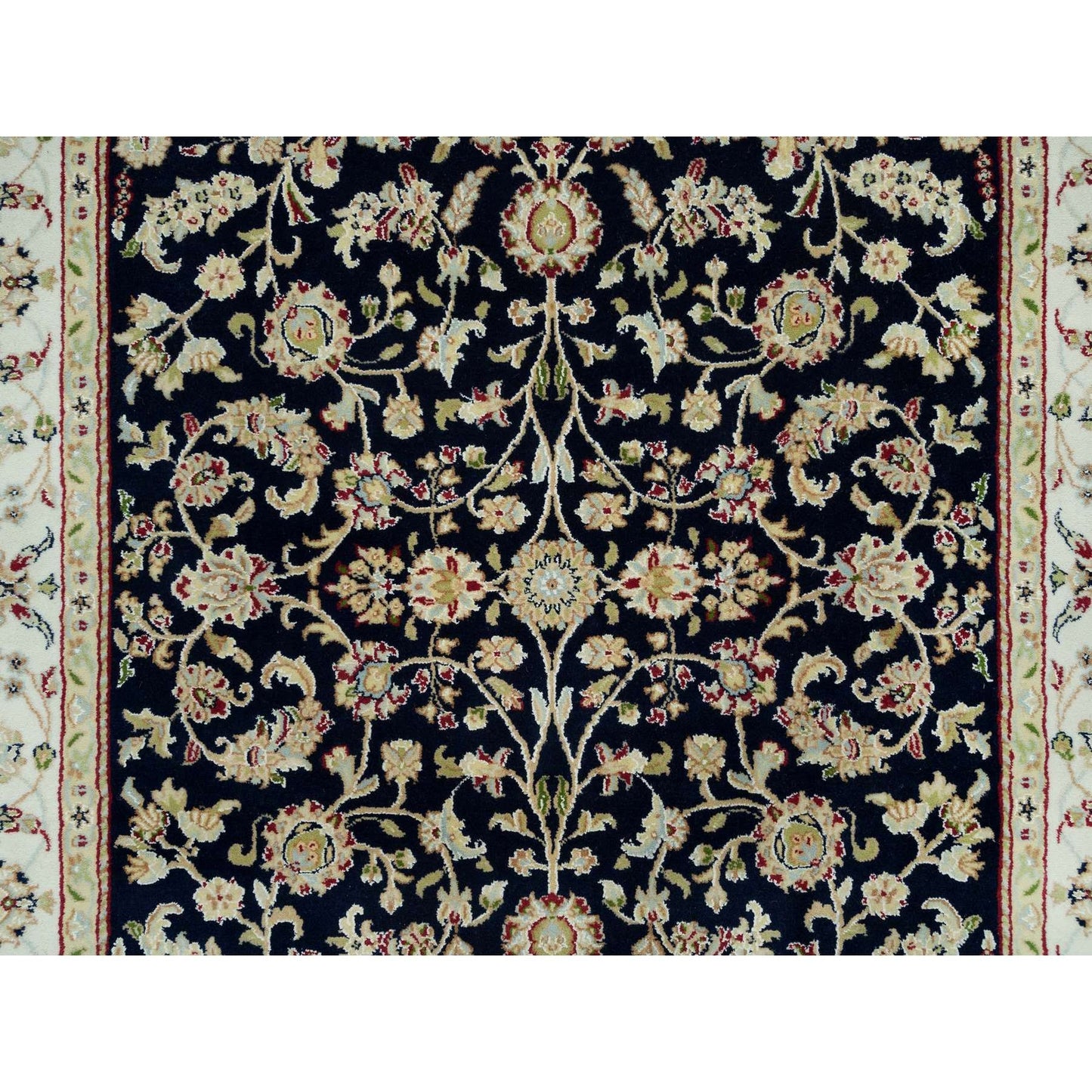4'10"X7'2" Ombre Blue Hand Knotted Nain Design 250 Kpsi Pure Wool Rug