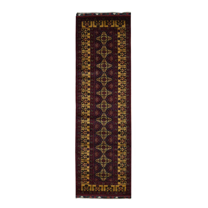 3'X10'2" Red Afghan Khamyab Shiny Wool Hand Knotted Runner Rug