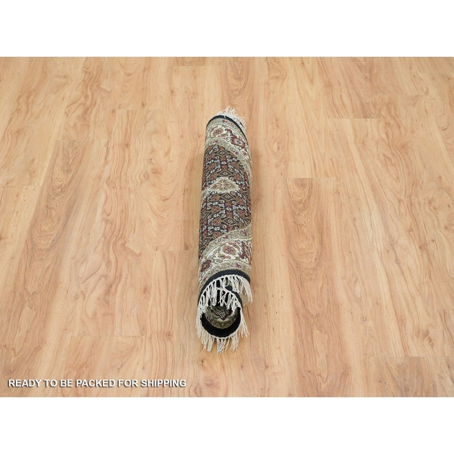 3'4"X3'4" Black 175 Kpsi Wool Hand Knotted Tebraz Round Oriental Rug