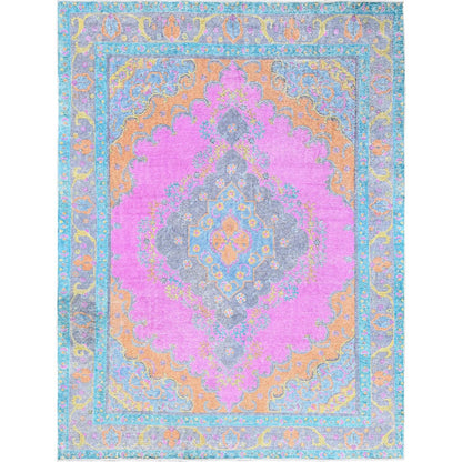 9'2"X12' Pink Painted Vintage Zoroastrian Tebraz Hand Knotted All Wool Rug