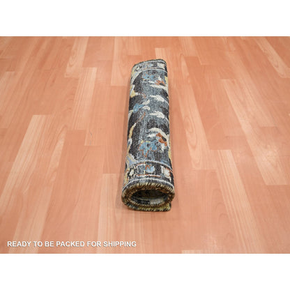 2'X3'3" Blue With Yellow Zoroastrian Design Wool Hand Knotted Sample Rug