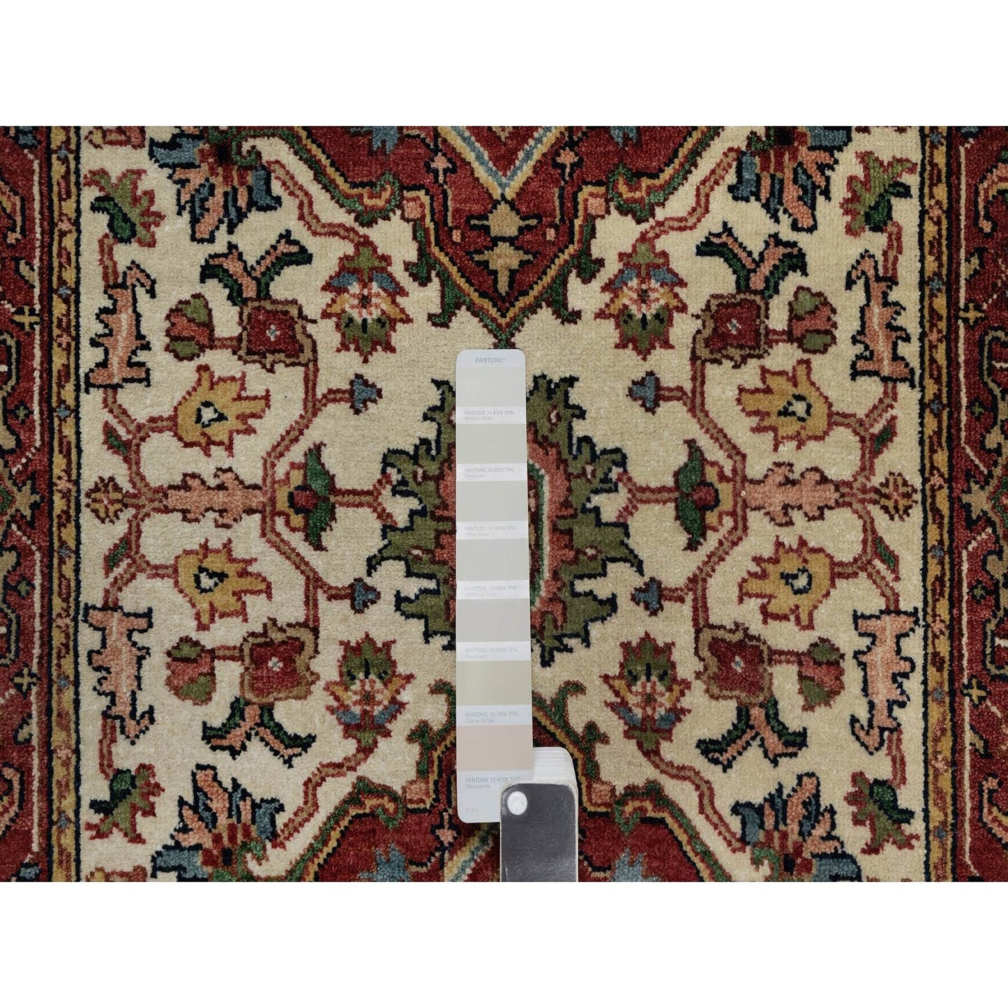 2'8"X14'3" Ivory Antiqued Heris Re-Creation Hand Knotted Wool Runner Rug