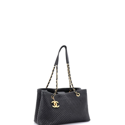 Chanel Medallion Charm Tote Chevron Wrinkled Lambskin Medium