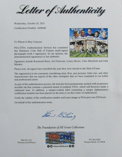 Baltimore Colts Hall Of Famers Signed/Autographed 16X20 Photo Psa/Dna 164456