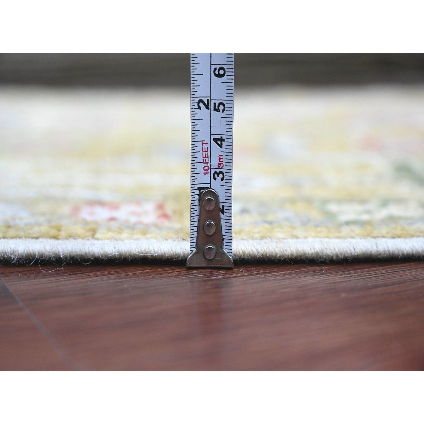 1'10"X3'2" Yellow Angora Oushak Floral Pattern Hand Knotted Wool Mat Rug