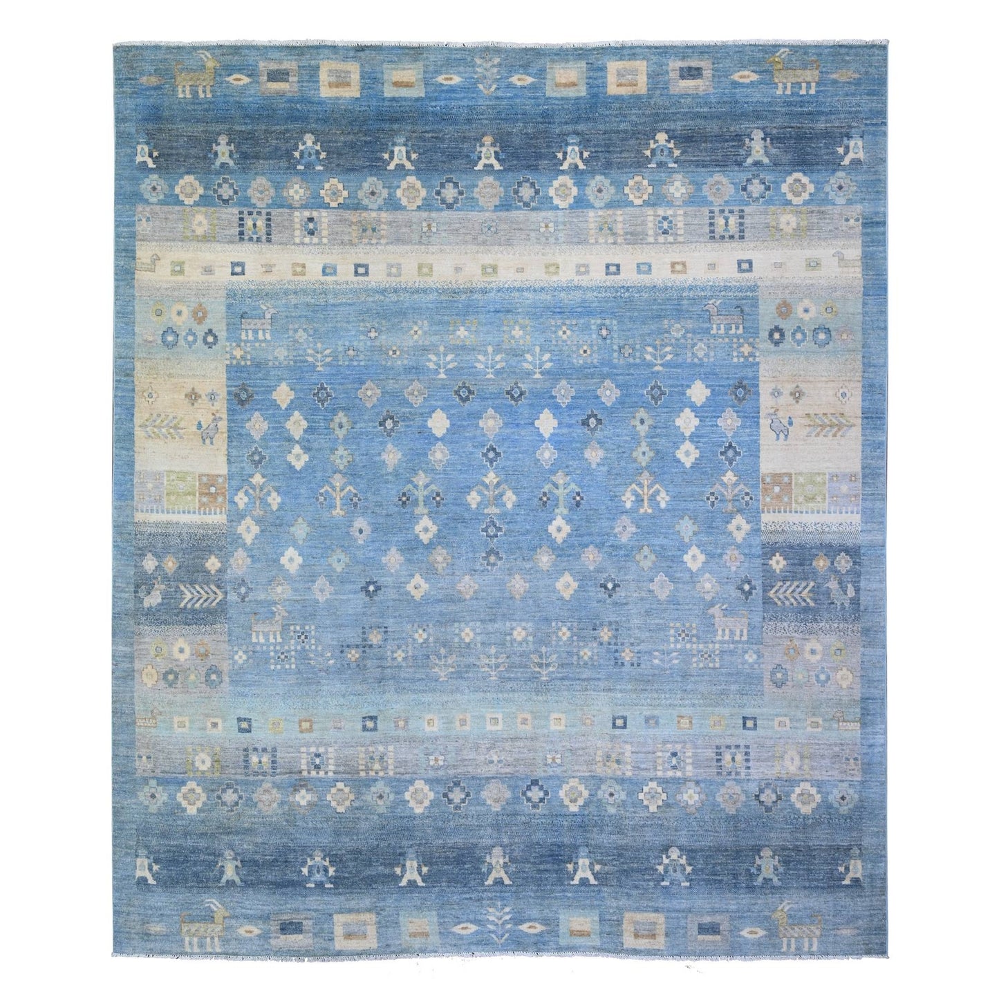 8'2"X9'7" Blue Fine Kashkuli Pure Wool Hand Knotted Oriental Rug