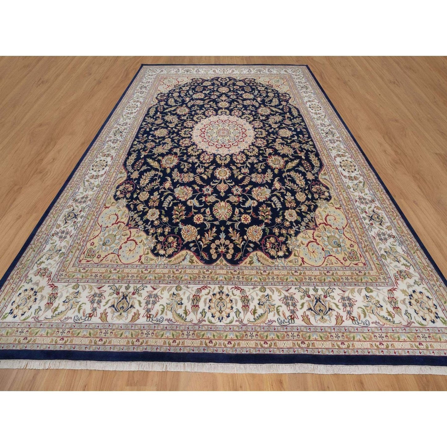 Polo Blue Wool & Silk Nain Hand Knotted Oriental Rug 11'7"x15'7