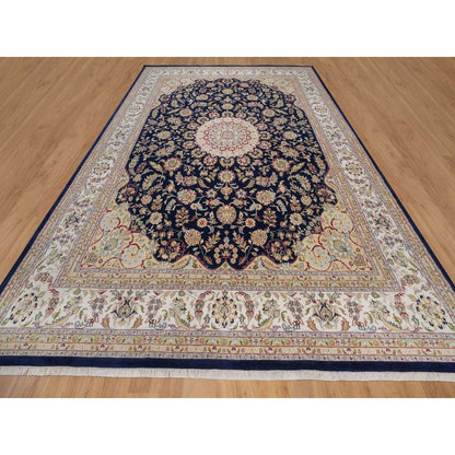 Polo Blue Wool & Silk Nain Hand Knotted Oriental Rug 11'7"x15'7