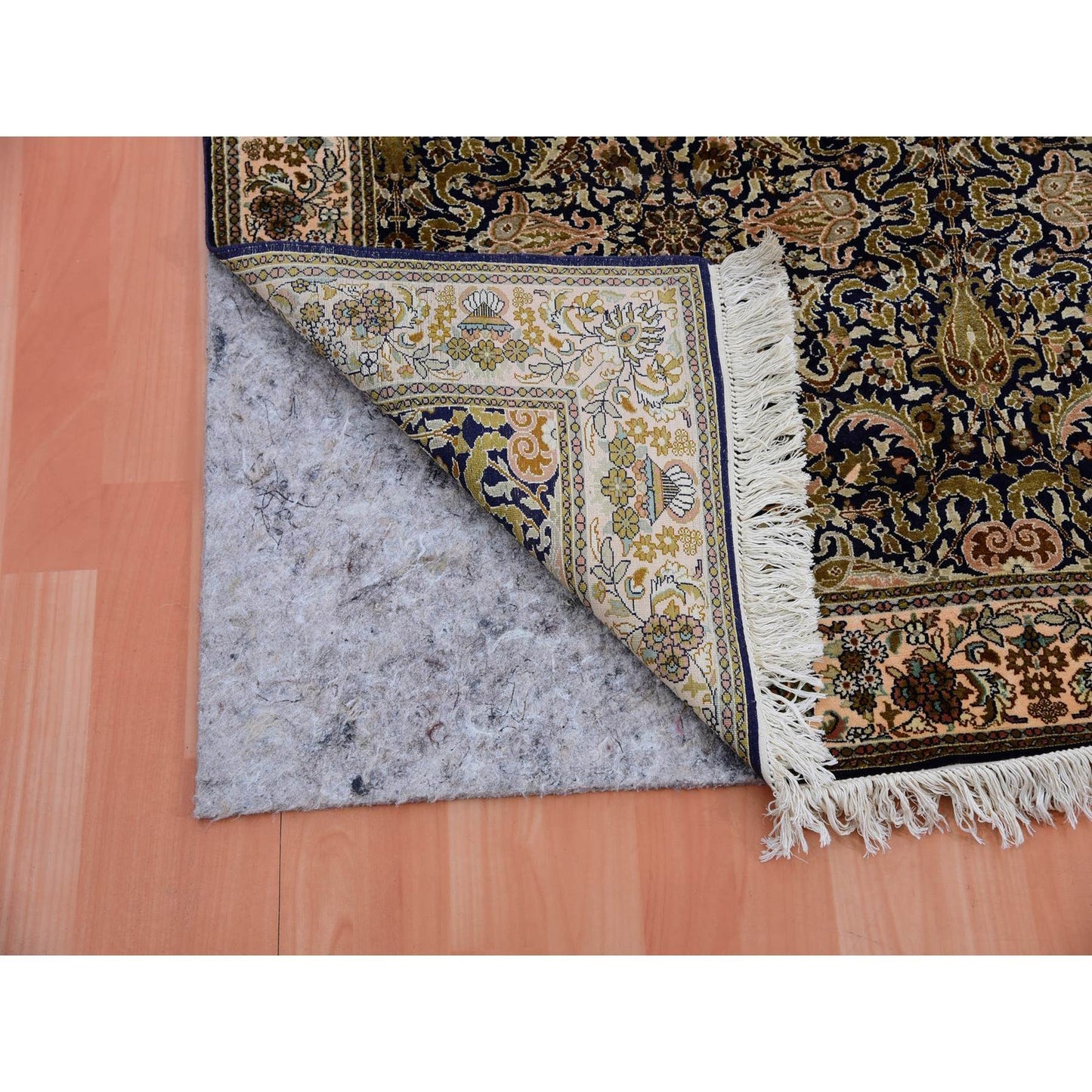 4'1"X6' Graphite Blue Pure Silk 400 Kpsi Hand Knotted All Over Design Rug