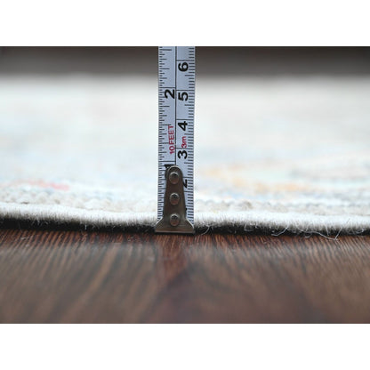 3'10"X12'1" Gray Hand Knotted Angora Oushak Leaf Design Wool Runner Rug