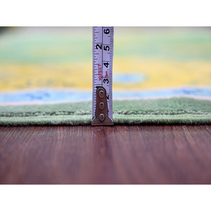 5'4"X7'6" Green Fusion Kazak Caucasian Design Pure Wool Hand Knotted Rug