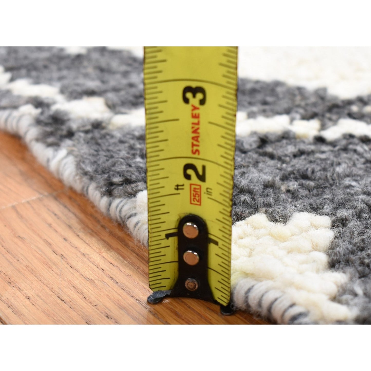 3'X3' Black Tone On Tone Modern Design Wool Hand Knotted Rug