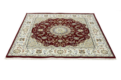 6X6 Ft Square Red Floral Indo-Nain Rug Classic