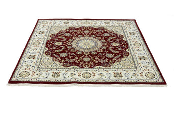 6X6 Ft Square Red Floral Indo-Nain Rug Classic