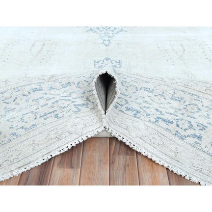 9'6"X12'9" Ivory Hand Knotted Wool Shabby Chic Distressed Old Farsian Rug