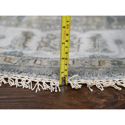 6'X6' Lavender Gray Hand Knotted Karajeh Design Wool Round Rug