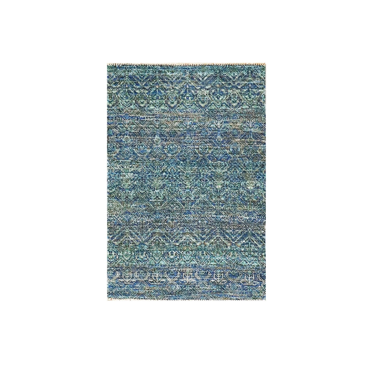 2'X3' Green Hand Knotted Kohinoor Herrita Diamond Shape Oriental Rug