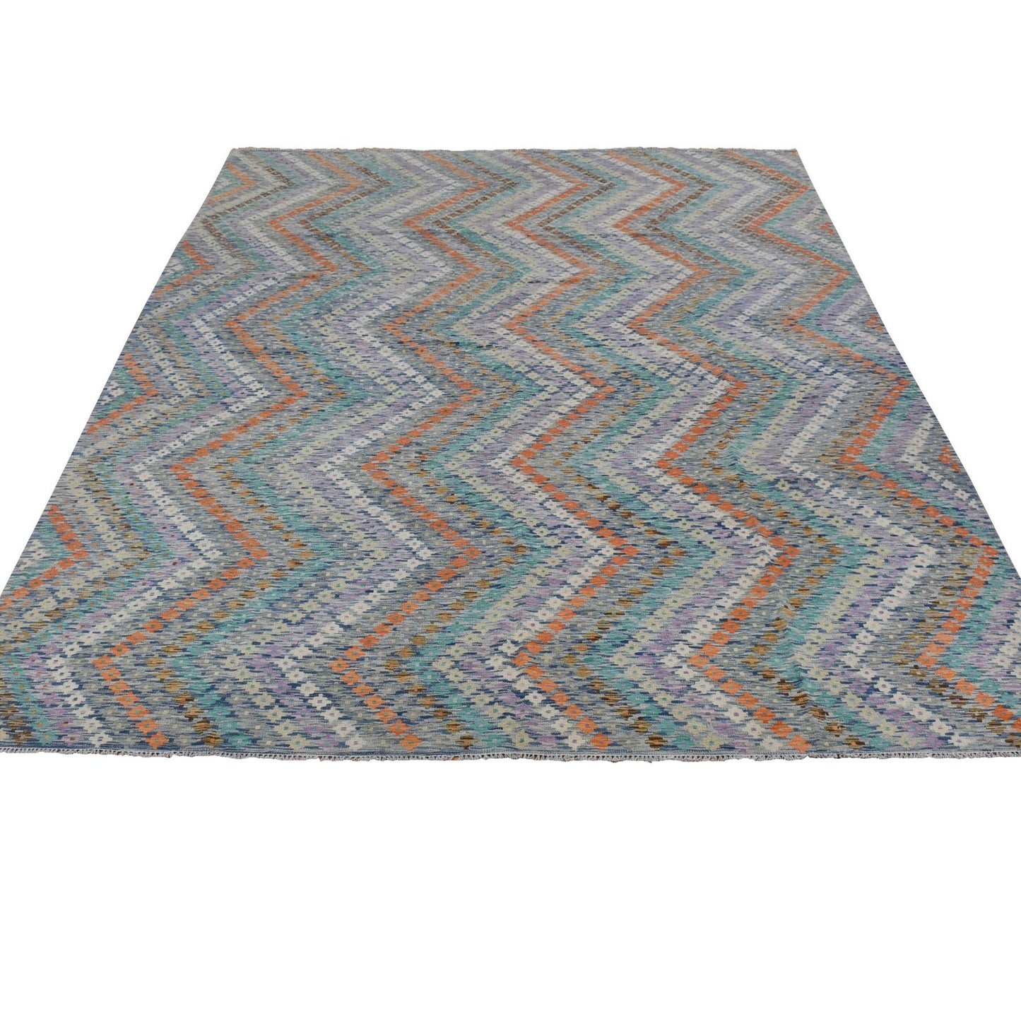 10'2"X13'7" Colorful Hand Woven Afghan Maimana Kilim Pure Wool Rug