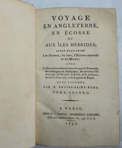 1797 Voyage En Angleterre Ecosse Et Aux Iles Hebrides 1St Edition 2 Vols Rare