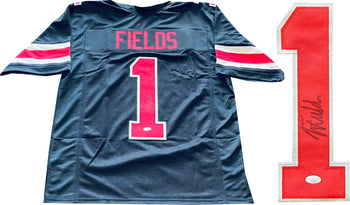 Justin Fields Autographed Ohio State Custom Black Jersey (Jsa)