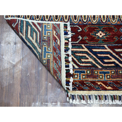 2'4"X9'2" Khorjin Design Super Kazak Tribal Pure Wool Hand Knotted Rug