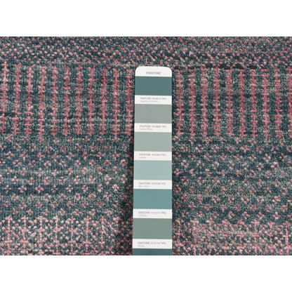 2'7"X8'10" Green Wool And Silk Grass Design Hand Knotted Runner Rug
