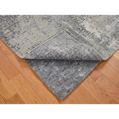3'X3' Taupe Wool And Silk Abstract Hand Knotted Square Rug