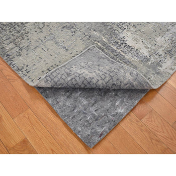 3'X3' Taupe Wool And Silk Abstract Hand Knotted Square Rug