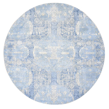 6'X6' Blue Hand Knotted Wool And Pure Silk Jewellery Design Round Rug