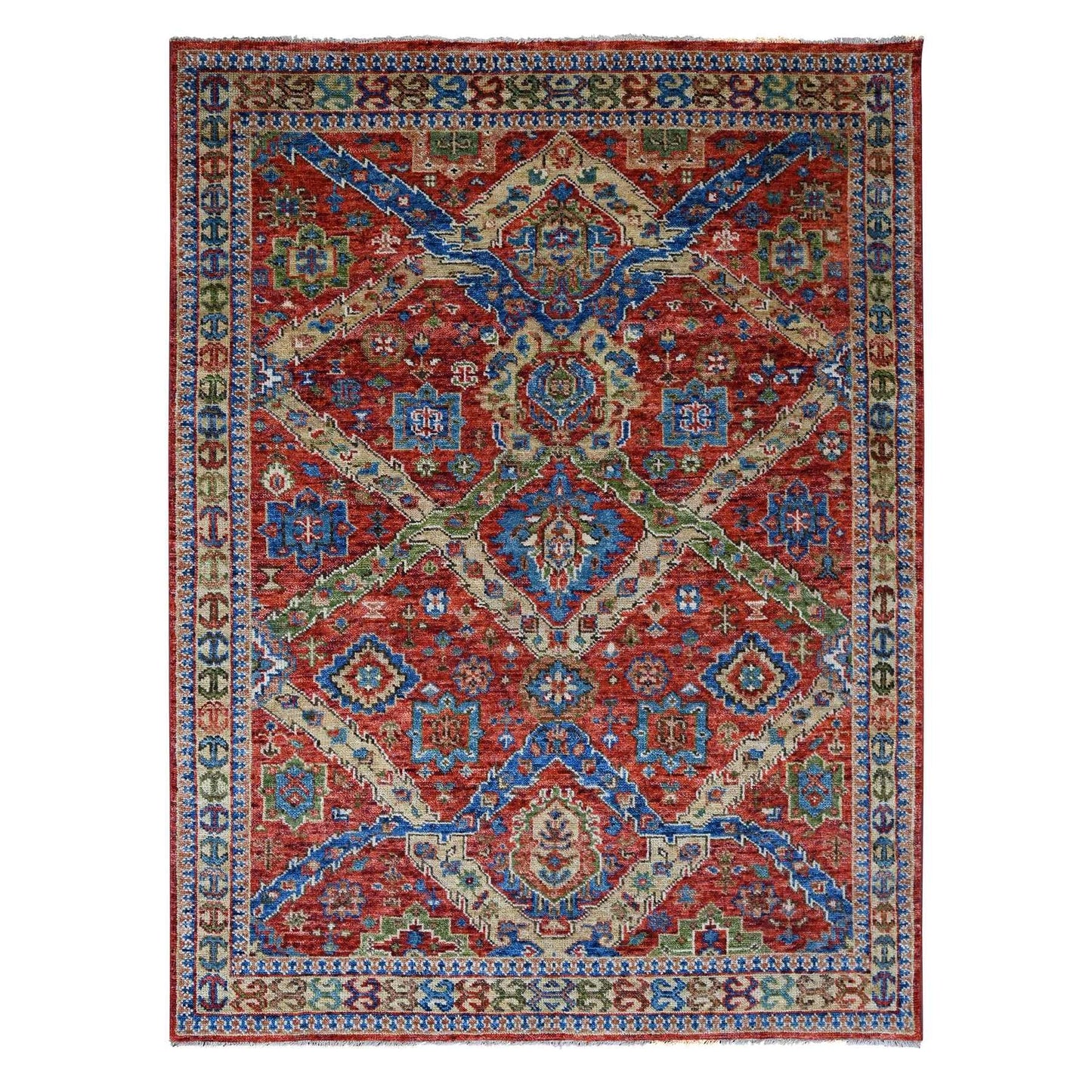 8'X9'10" Coral Red Heris With All Over Design Hand Knotted Wool Rug