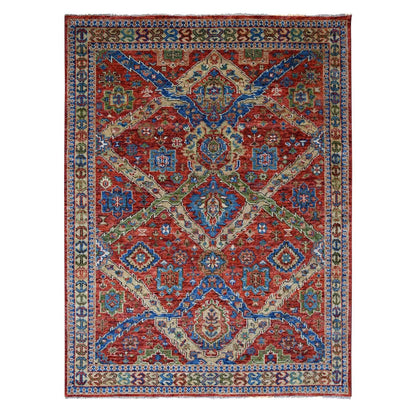 8'X9'10" Coral Red Heris With All Over Design Hand Knotted Wool Rug