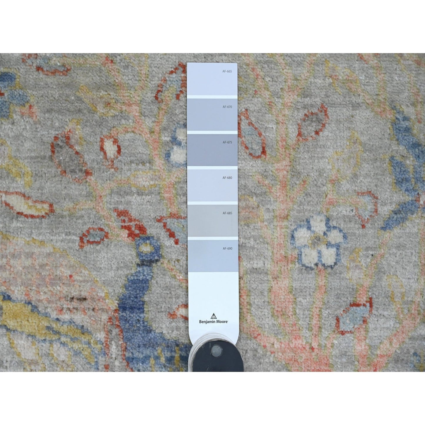 2'1"X3'1" Gray Afghan Peshawar Birds Design Hand Knotted Wool Sample Rug