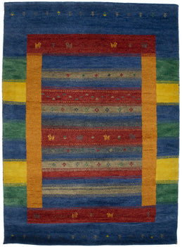 Indo-Gabbeh Multicolored Tribal Stripes Design