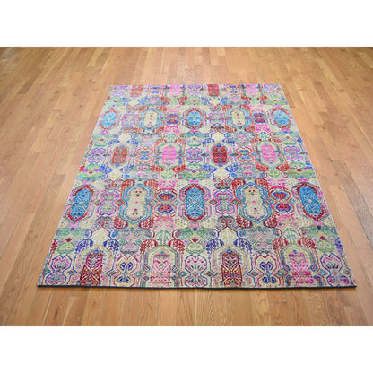 5'X6'10" Jewellery Design Sari Silk With Textured Wool Hand Knotted Rug
