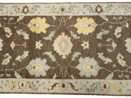 Oushak Chobi Oriental Runner Rug Brown Floral