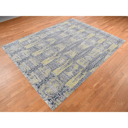 8'10"X11'9" Yellow Wool And Silk Transitional Design Hand Knotted Rug