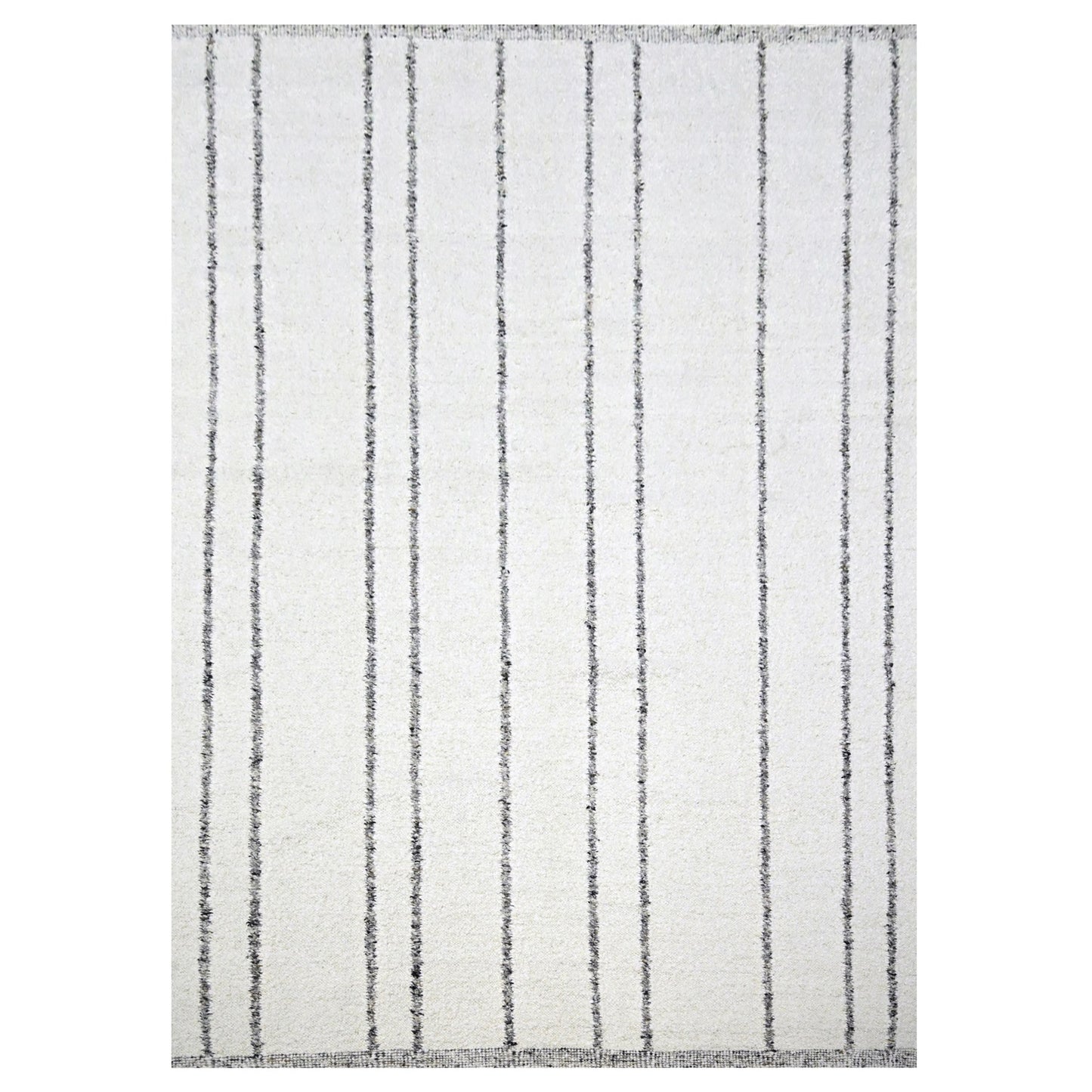 10'X14' White Moroccan Weave Line Design Textured Wool Hand Knotted Rug