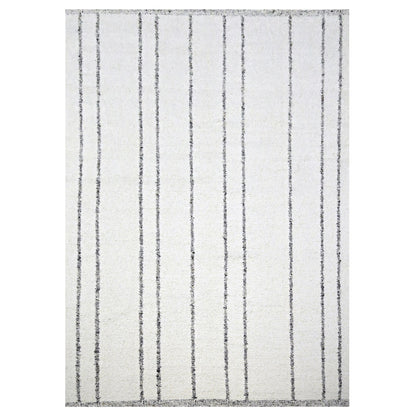 10'X14' White Moroccan Weave Line Design Textured Wool Hand Knotted Rug