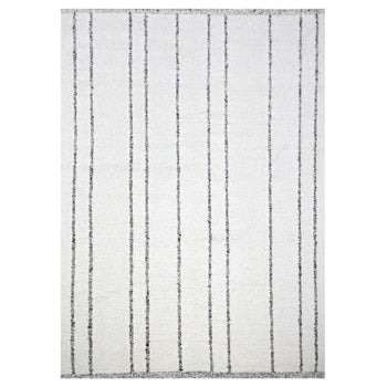 10'X14' White Moroccan Weave Line Design Textured Wool Hand Knotted Rug