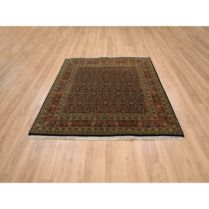 5'9"X5'9" Blue Herrita Hand Knotted Wool 175 Kpsi Square Rug