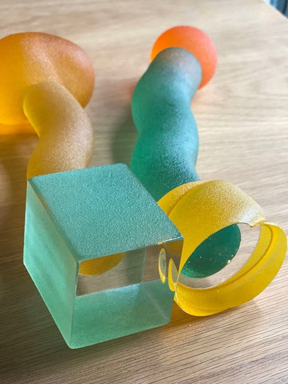 Glass Object Sculptures Orange Yellow Green Baku Takahashi Frosted Art Interior