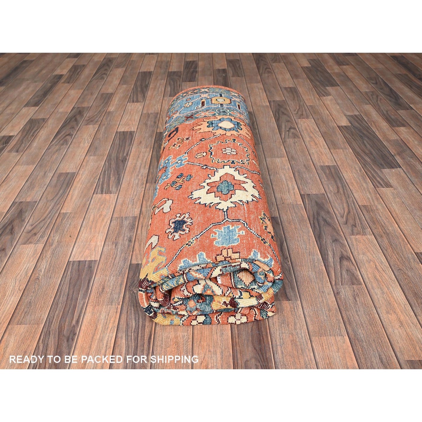 8'2"x9'8" Orange Hand Knotted Rug Peshawar with Heris All Over Design Wool