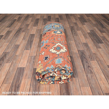 8'2"x9'8" Orange Hand Knotted Rug Peshawar with Heris All Over Design Wool