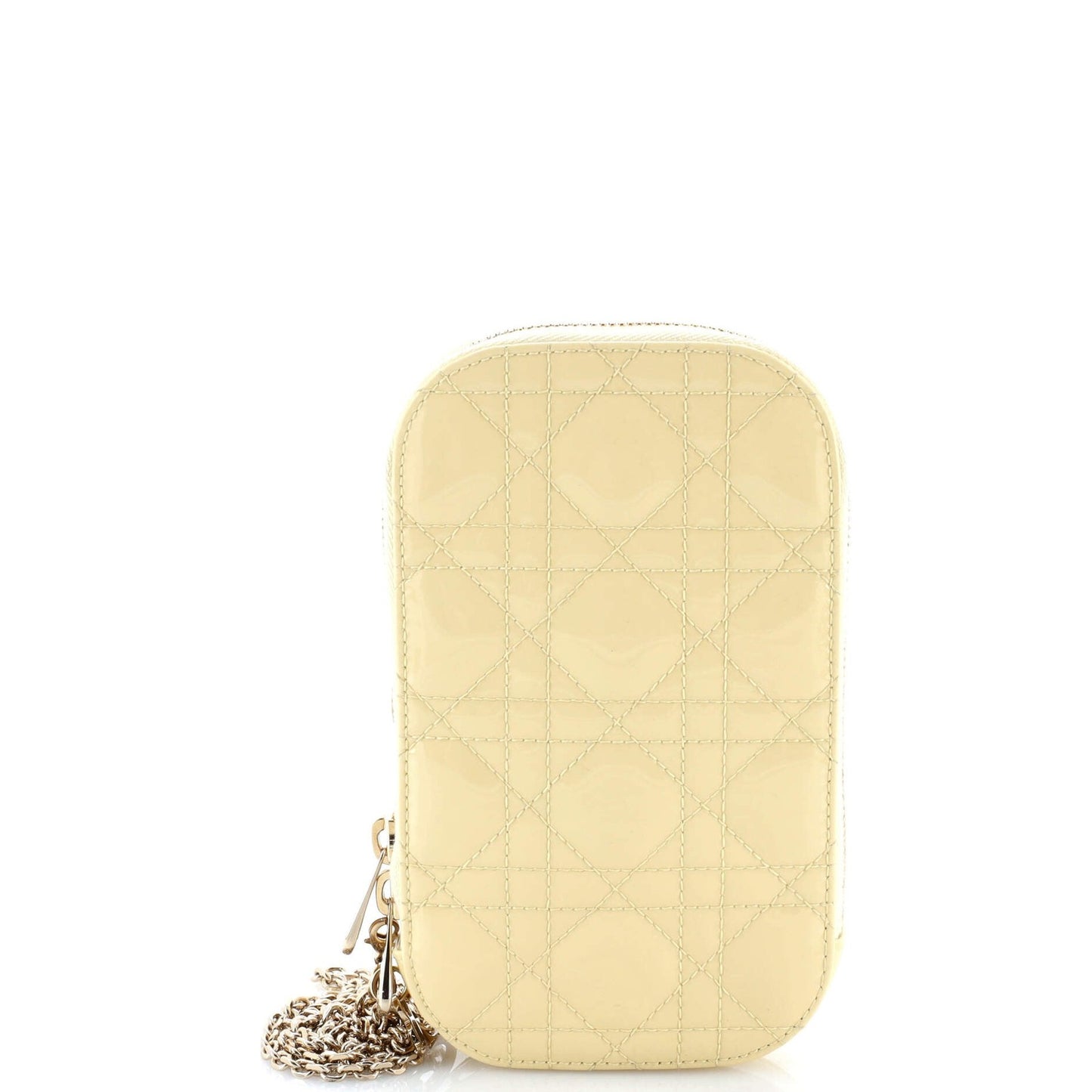 Christian Dior Lady Dior Phone Holder On Chain Cannage Quilt Patent
