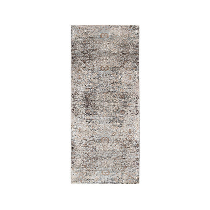 2'6"X6' Gray, Modern, Silk With Textured Wool, Hand Knotted, Runner Rug