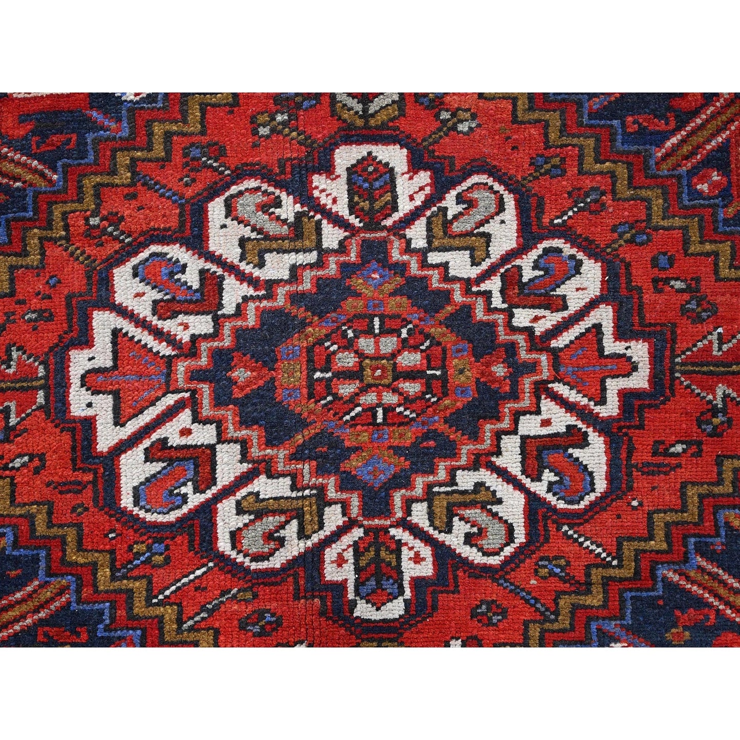 7'9"X11' Red Worn Wool Hand Knotted Semi Antique Zoroastrian Heris Rug