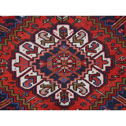 7'9"X11' Red Worn Wool Hand Knotted Semi Antique Zoroastrian Heris Rug
