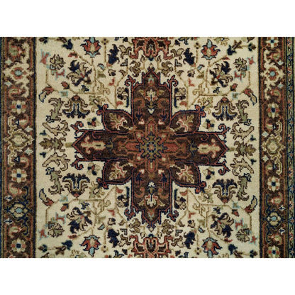 2'8"X12'3" Beige Heris Re-Creation Natural Wool Hand Knotted Runner Rug